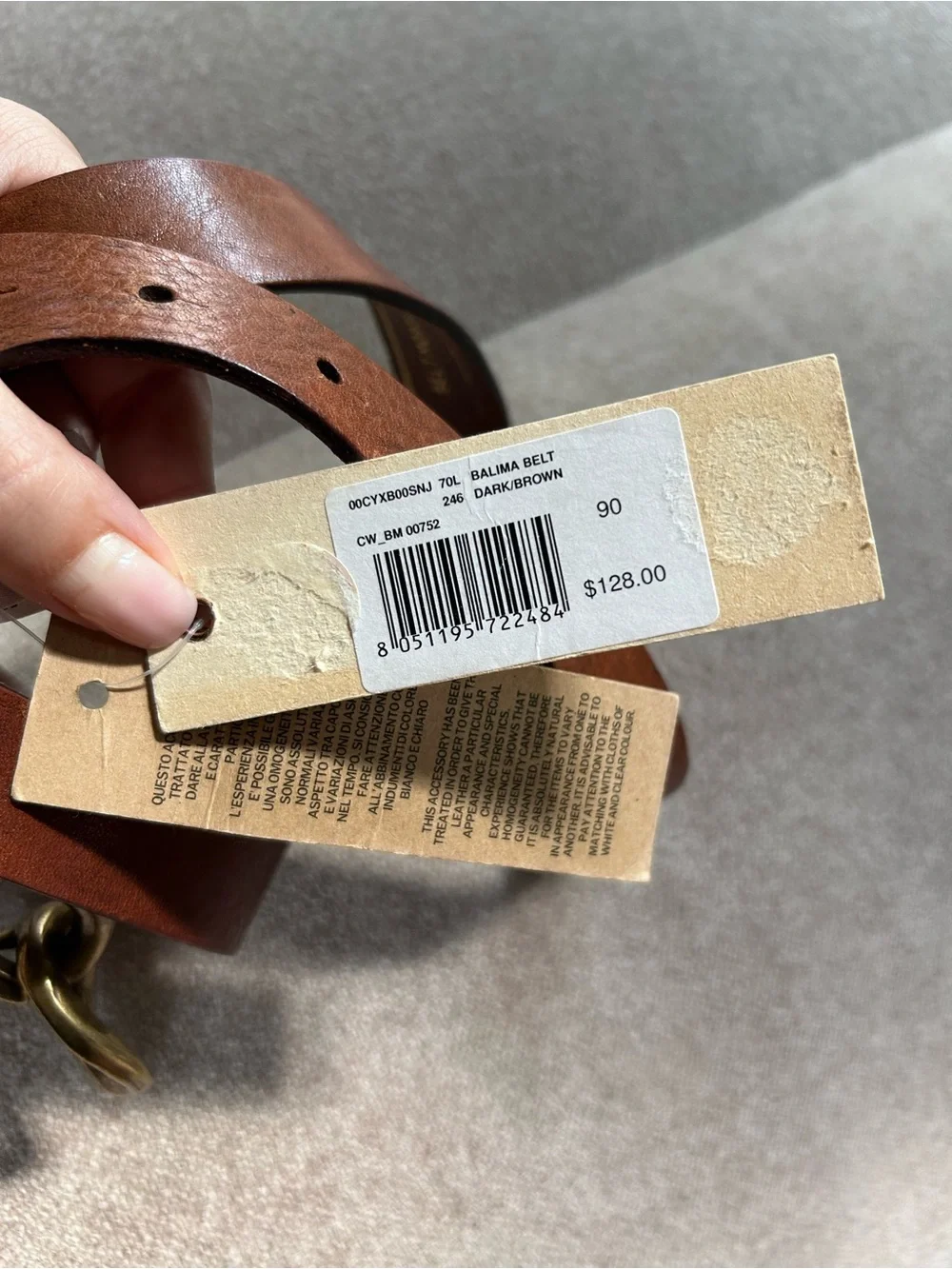 FOR PARTS ONLY Diesel Brown Leather Belt with Brass Chain Detail